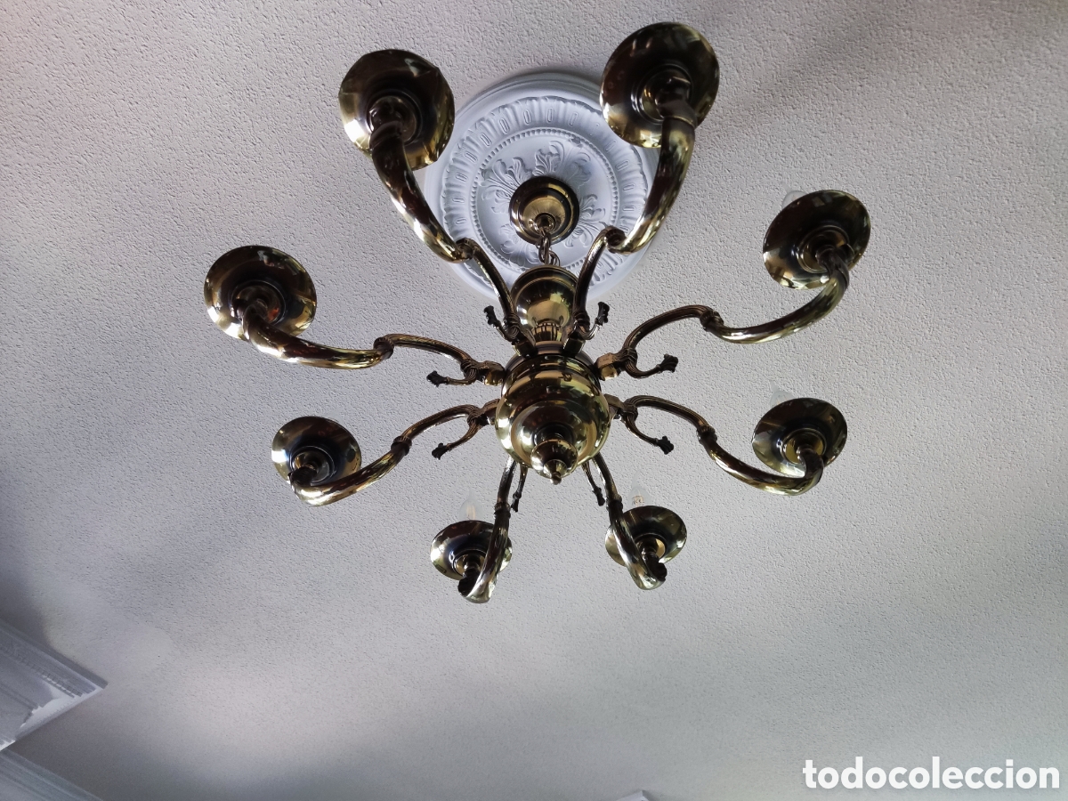 Antig&uuml;edades: lampara de ara&ntilde;a de bronce - Foto 4