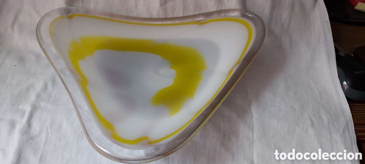 Antig&uuml;edades: CENTRO DE CRISTAL MURANO BLANCO Y AMARILLO - Foto 2