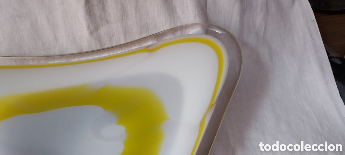 Antig&uuml;edades: CENTRO DE CRISTAL MURANO BLANCO Y AMARILLO - Foto 3