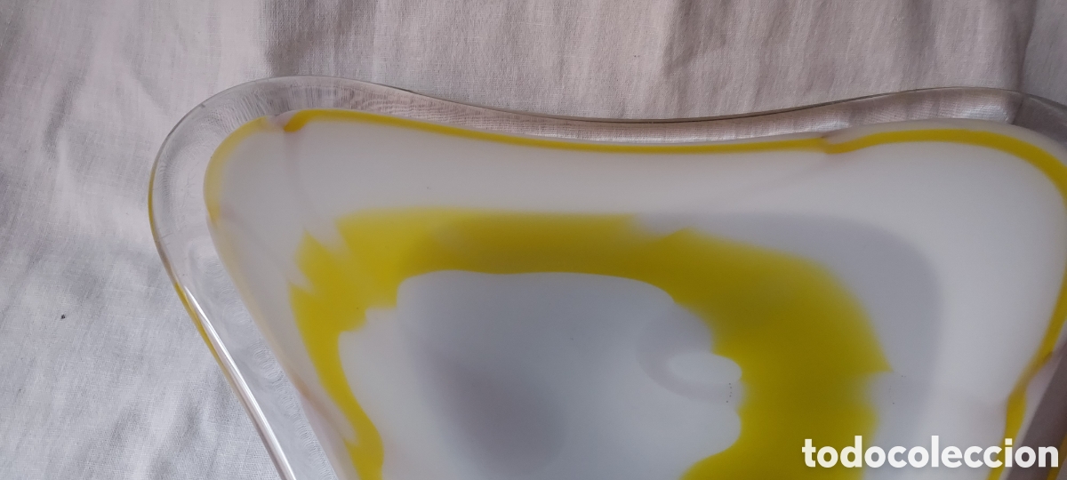 Antig&uuml;edades: CENTRO DE CRISTAL MURANO BLANCO Y AMARILLO - Foto 4