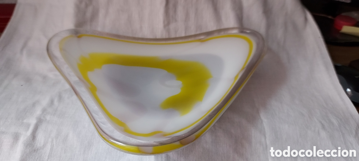 Antig&uuml;edades: CENTRO DE CRISTAL MURANO BLANCO Y AMARILLO - Foto 1