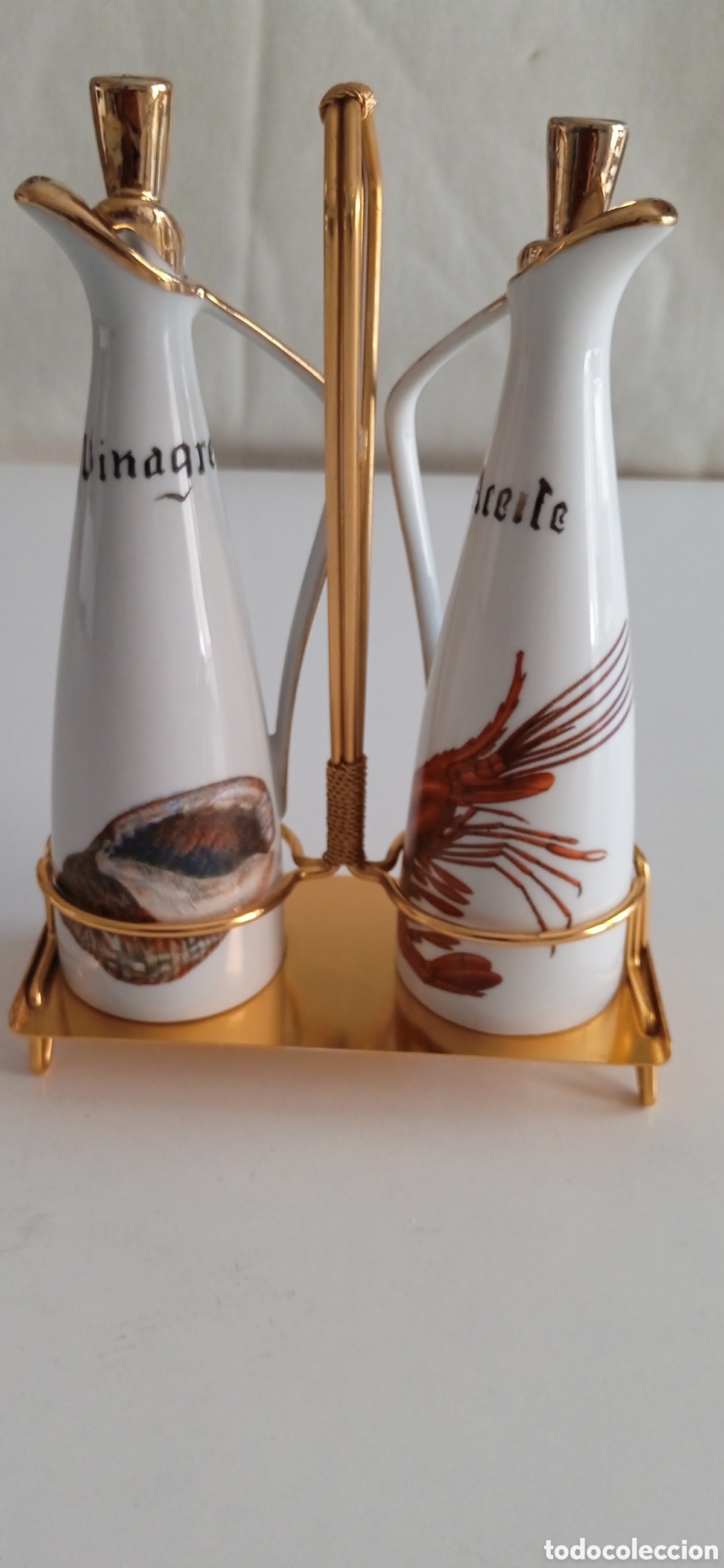 Antiguidades: Antiguo juego aceitera vinagrera porcelana (a&ntilde;os 1960)