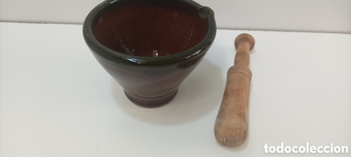 Antig&uuml;edades: Mortero o almeriz antiguo de cer&aacute;mica esmaltada