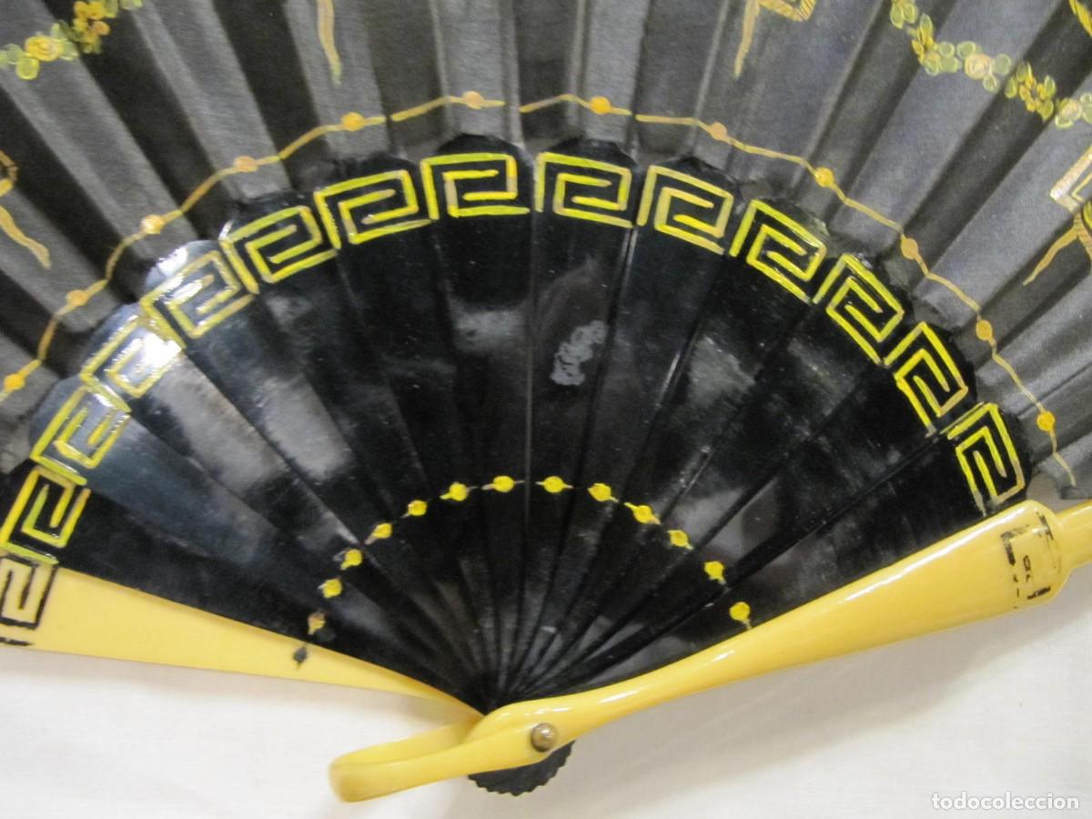 Antig&uuml;edades: ABANICO ART DECO EN CELULOIDE BICOLOR Y TELA DECORADA - Foto 9