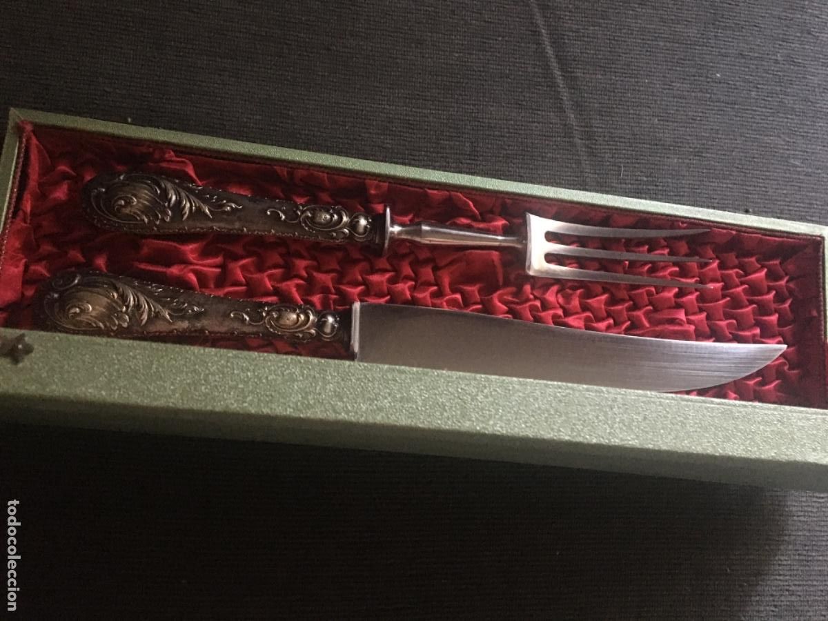 Antig&uuml;edades: Juego cuchillo tenedor mango plata - Foto 2