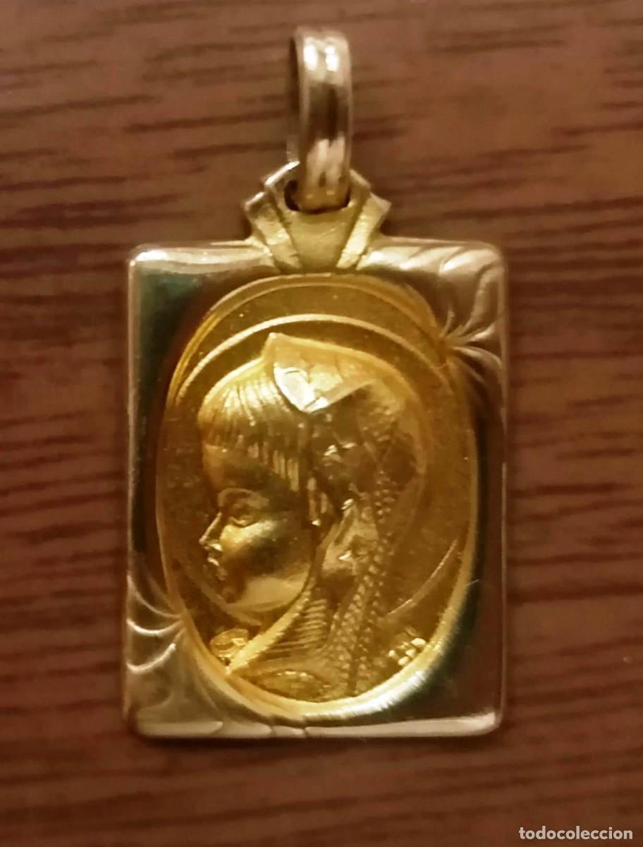 Antig&uuml;edades: medalla rectangular de la virgen ni&ntilde;a en plata de ley - 15x20mm - Foto 3
