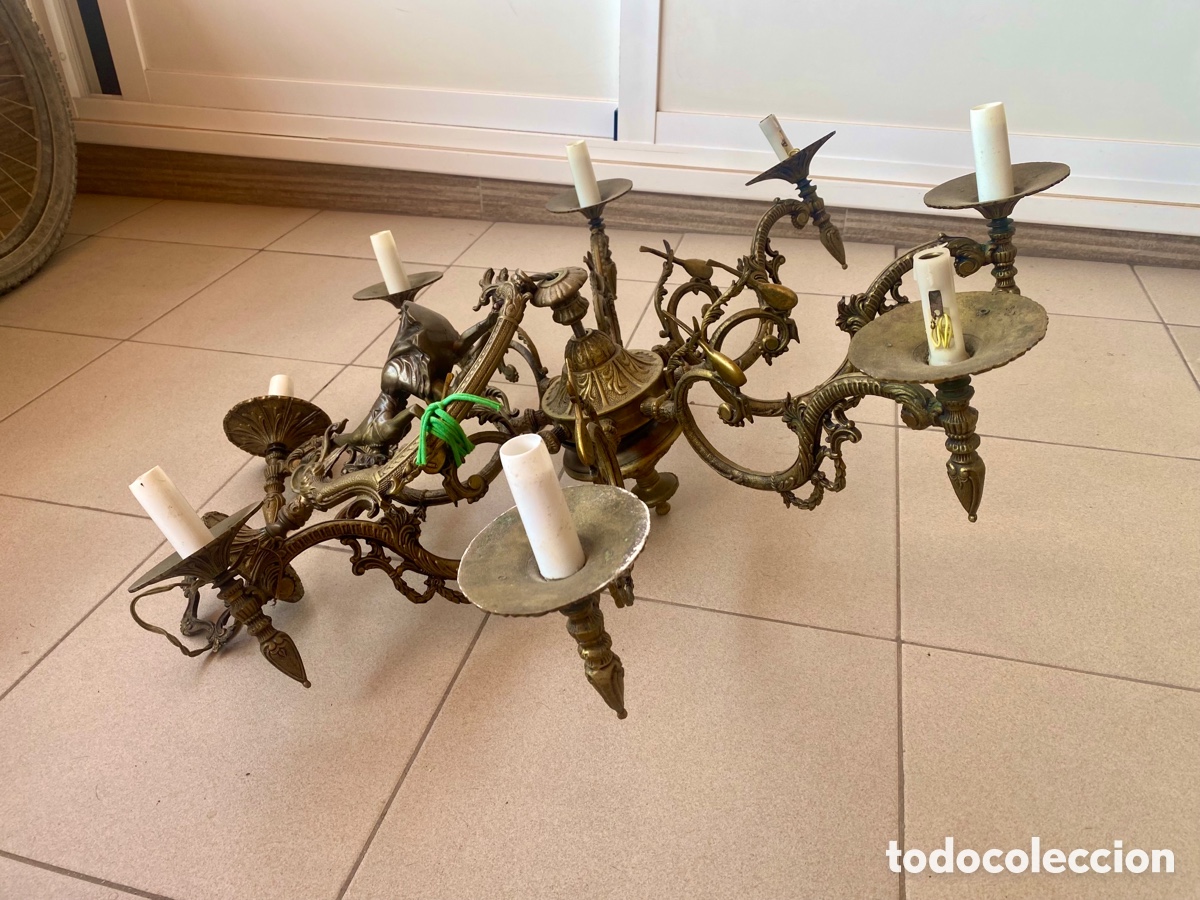 Antig&uuml;edades: L&aacute;mpara Bronce Ara&ntilde;a Vintage - Foto 6
