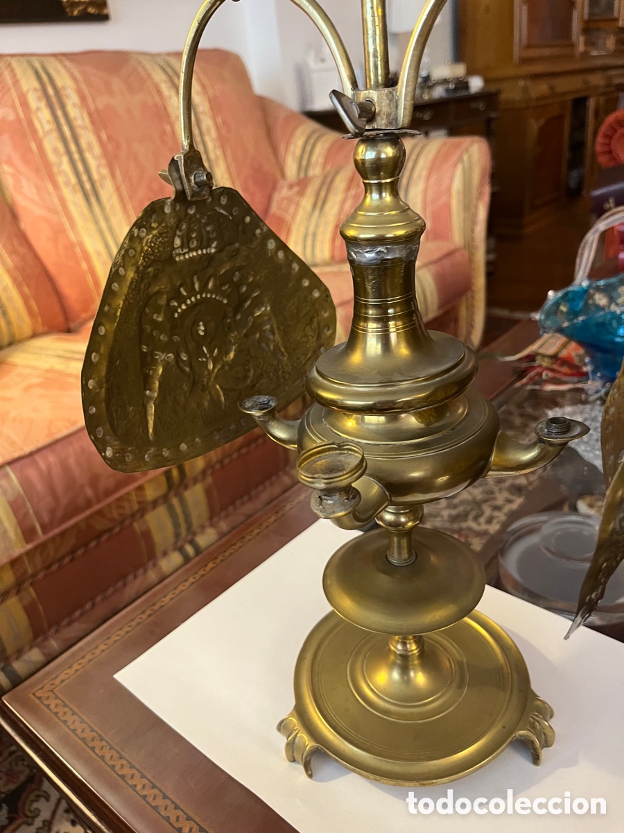 Antig&uuml;edades: L&aacute;mpara de aceite en bronce - Foto 15