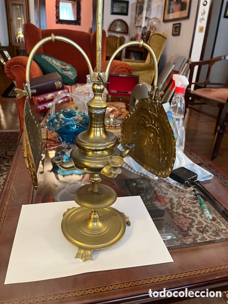 Antig&uuml;edades: L&aacute;mpara de aceite en bronce - Foto 16