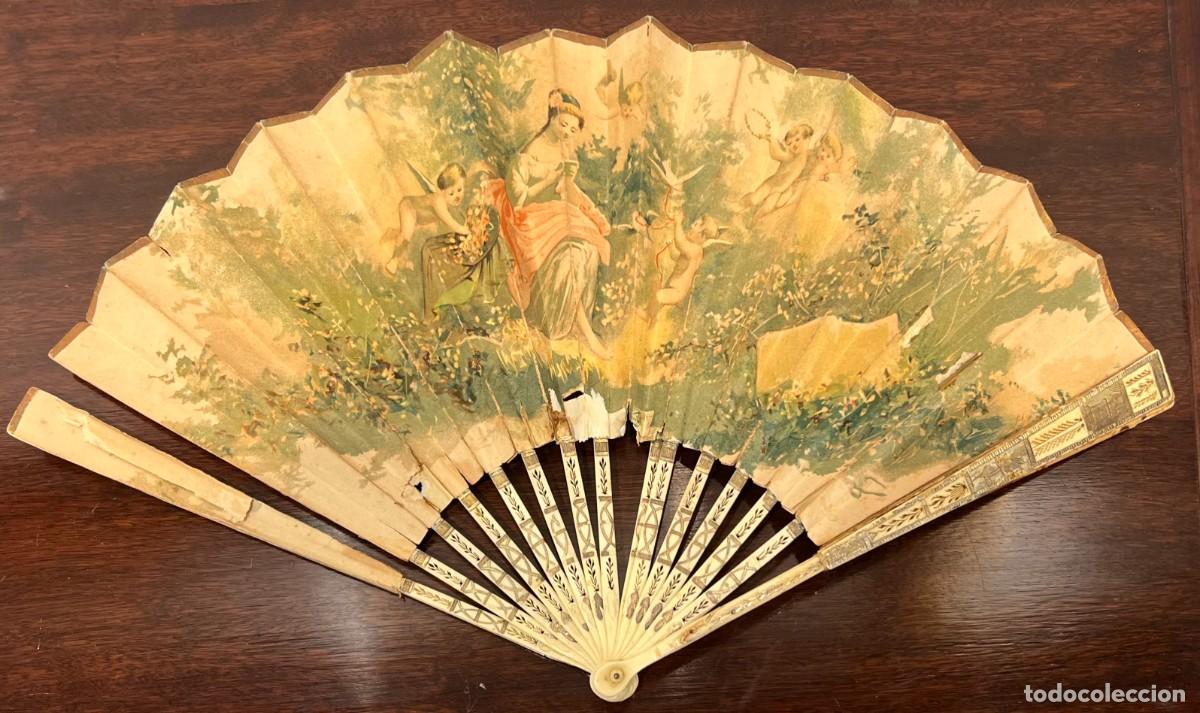 Antig&uuml;edades: ABANICO ANTIGUO DE PAPEL CON DIBUJOS - Foto 1