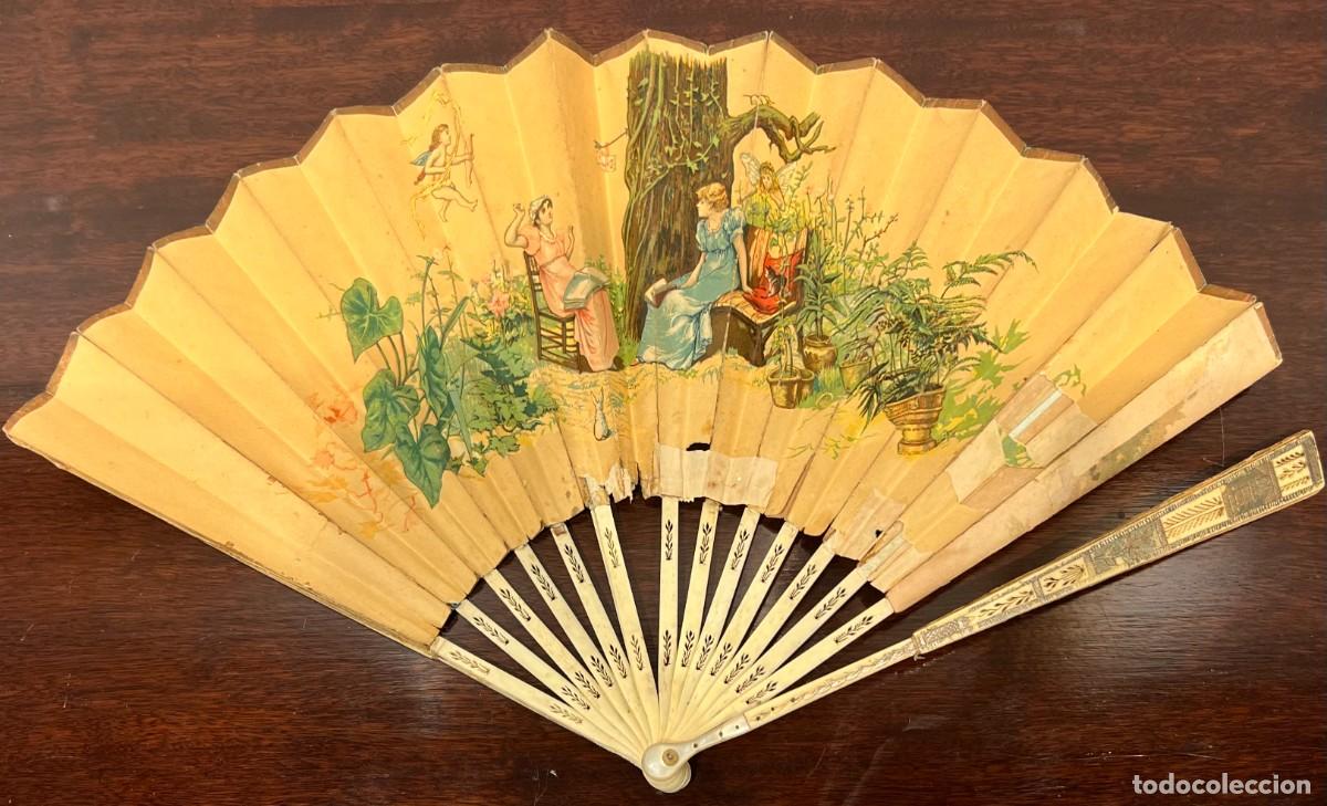 Antig&uuml;edades: ABANICO ANTIGUO DE PAPEL CON DIBUJOS - Foto 2
