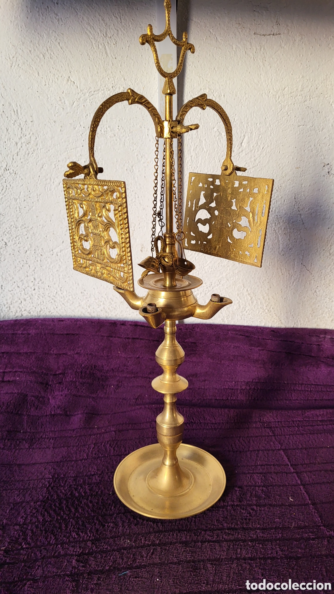 Antig&uuml;edades: Lampara aceite de bronce - Foto 4