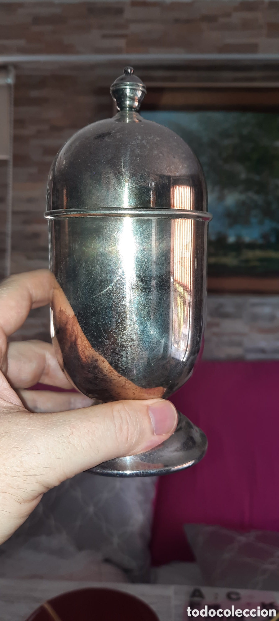 Antig&uuml;edades: Tibor con tapa plateado. 19cmt - Foto 1