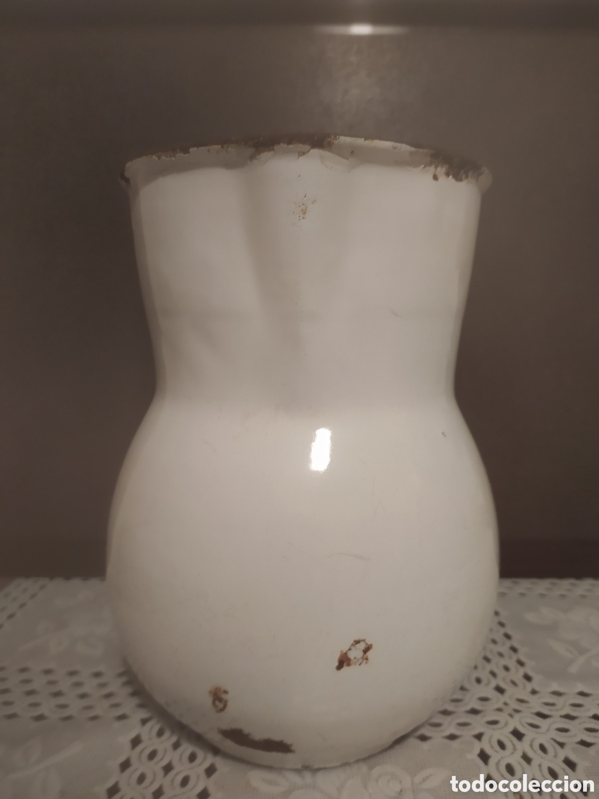 Antig&uuml;edades: Jarra de hierro esmaltado blanco - Foto 2