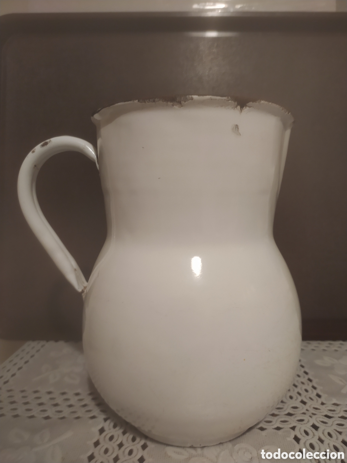 Antig&uuml;edades: Jarra de hierro esmaltado blanco - Foto 3