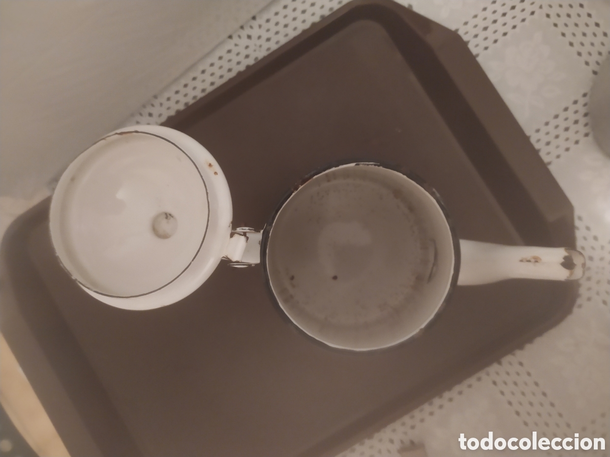 Antig&uuml;edades: Cafetera de hierro esmaltado blanco - Foto 5