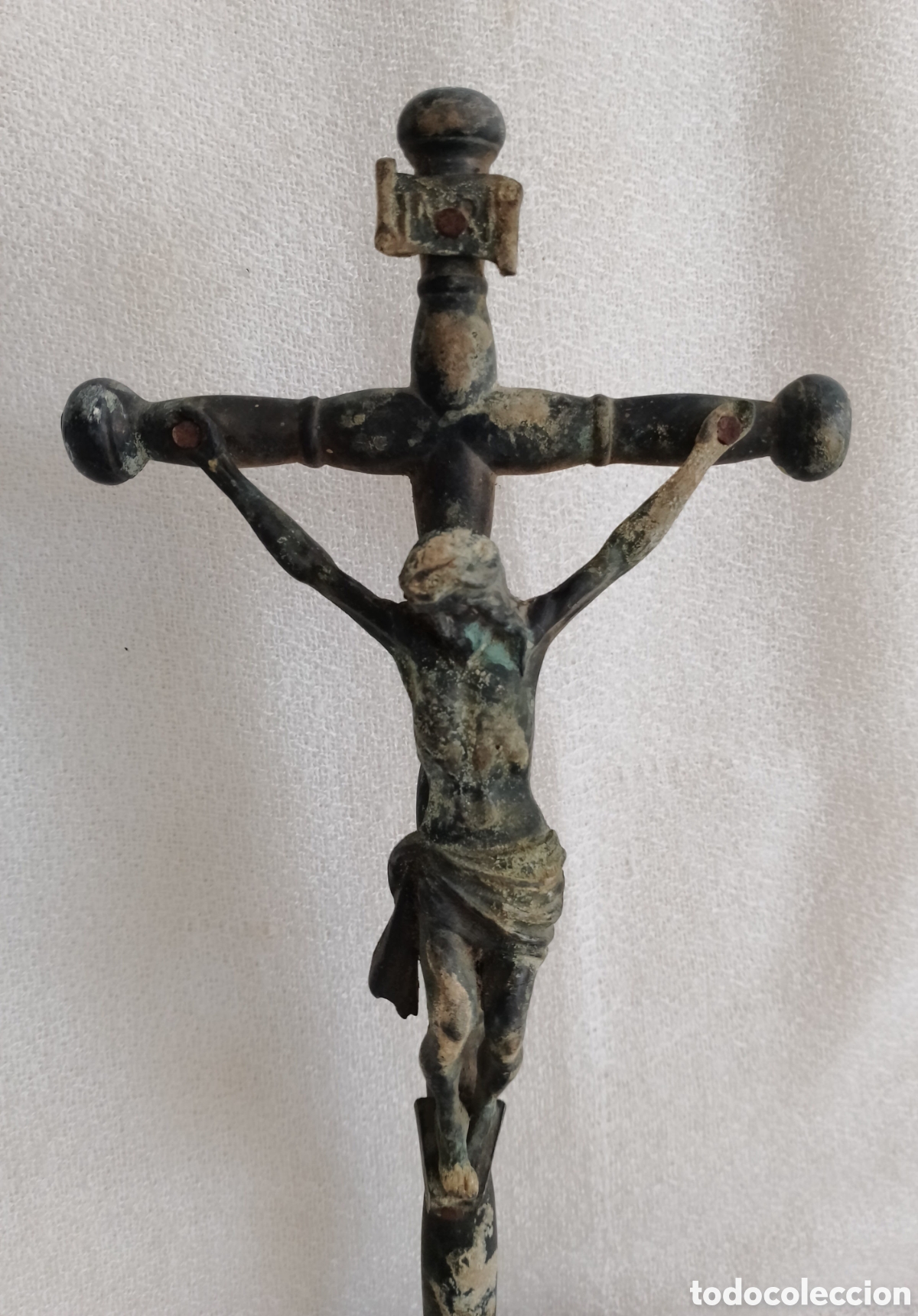 Antig&uuml;edades: Antiguo Crucifijo Bronce . - Foto 9