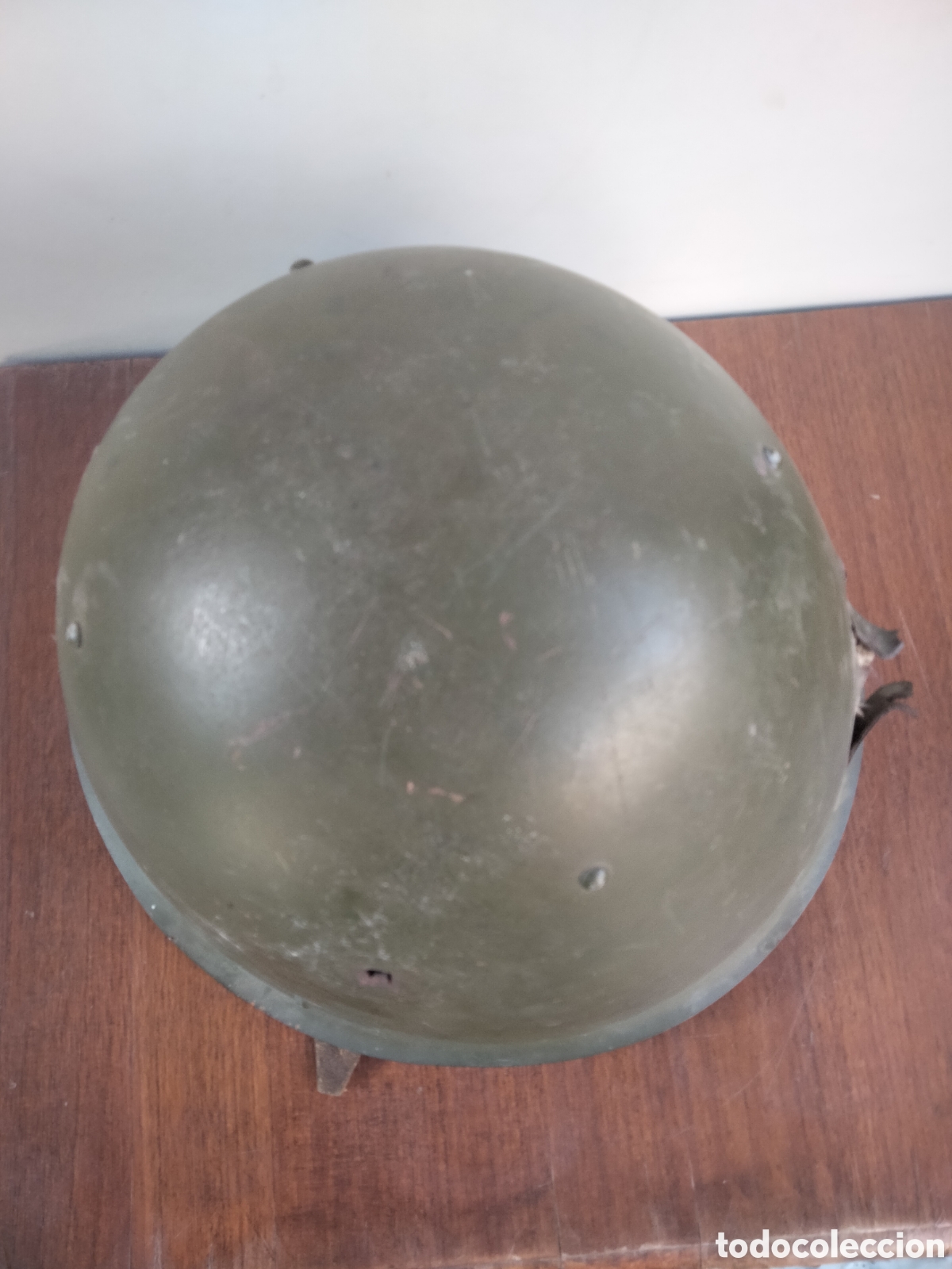 Antig&uuml;edades: Casco verde militar sovi&eacute;tico SsH60 con agujero de bala - Foto 4