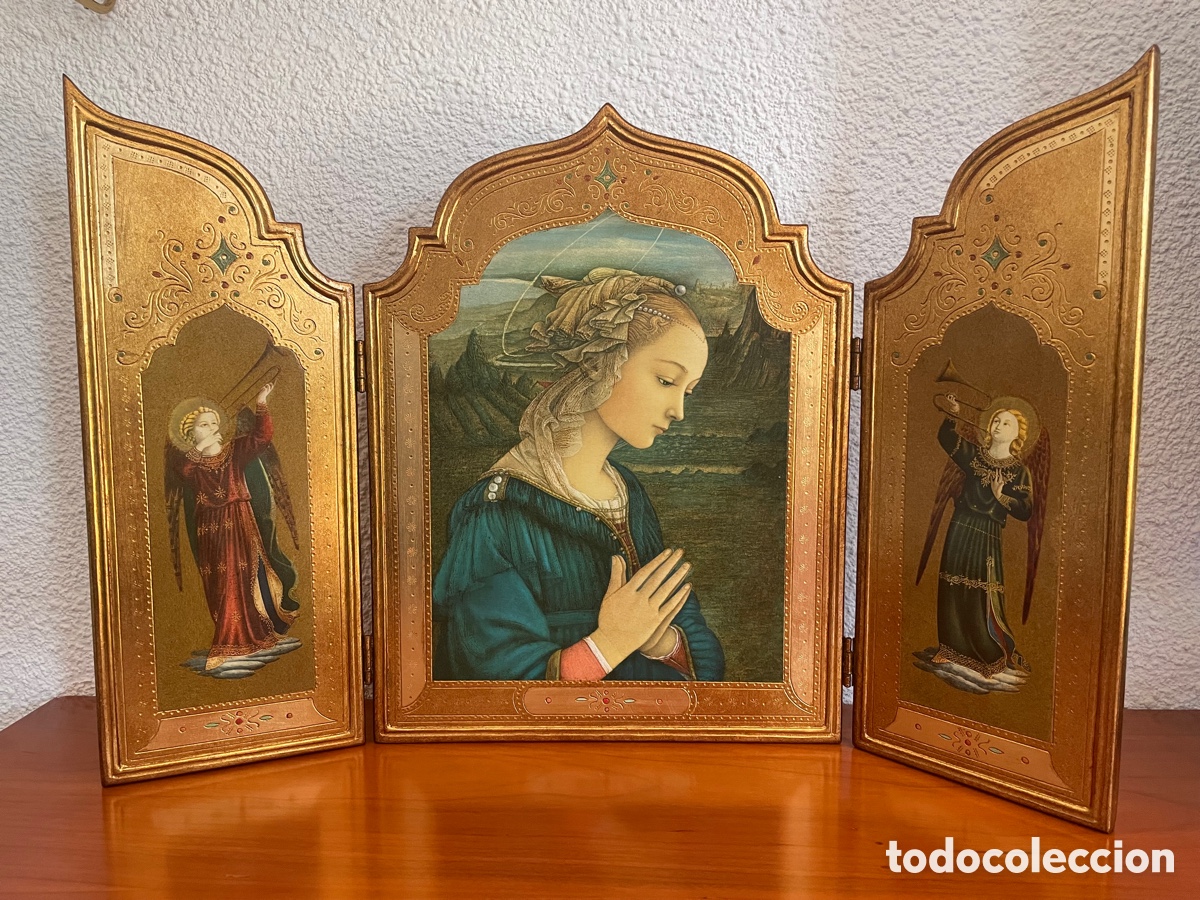 Antig&uuml;edades: Tr&iacute;ptico l&aacute;mina tratada sobre madera - Foto 1