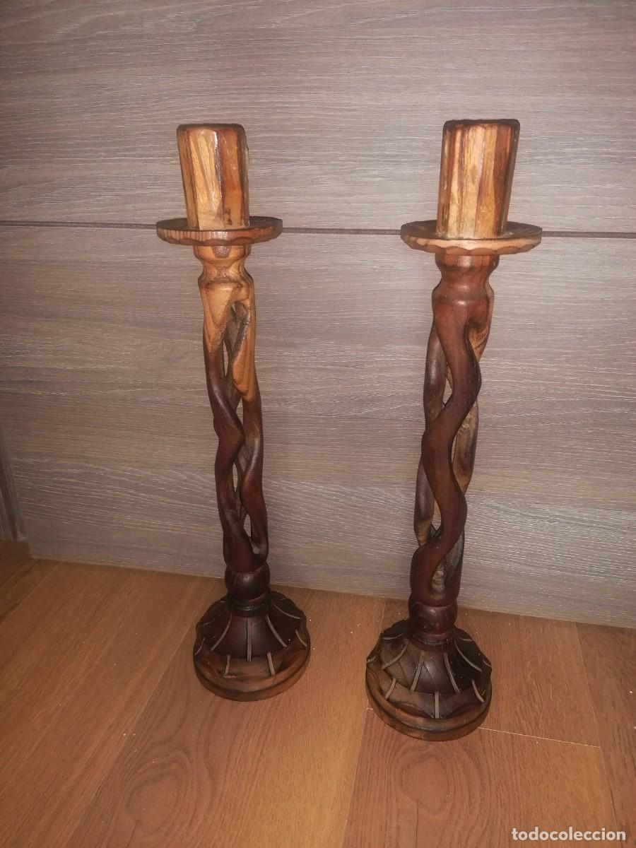 Antig&uuml;edades: CANDELABROS DE MADERA ANTIGUOS - Foto 1