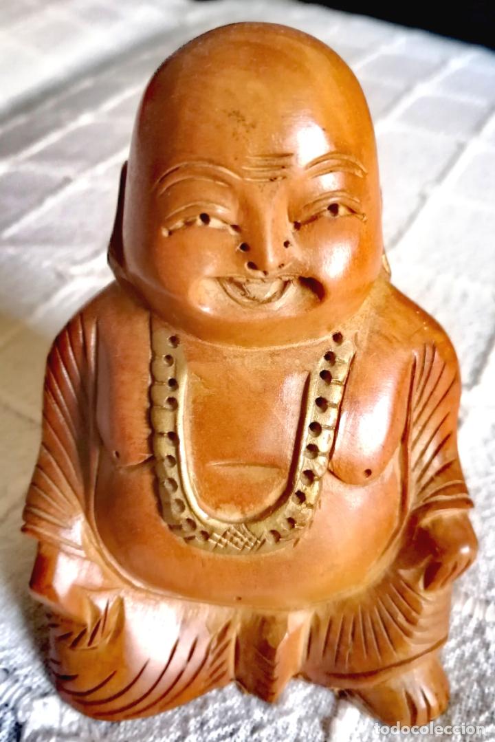 Antig&uuml;edades: BUDA FELIZ DE MADERA TALLADA - Foto 2