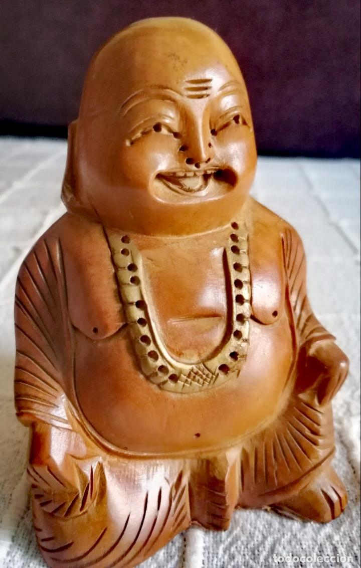 Antig&uuml;edades: BUDA FELIZ DE MADERA TALLADA - Foto 1
