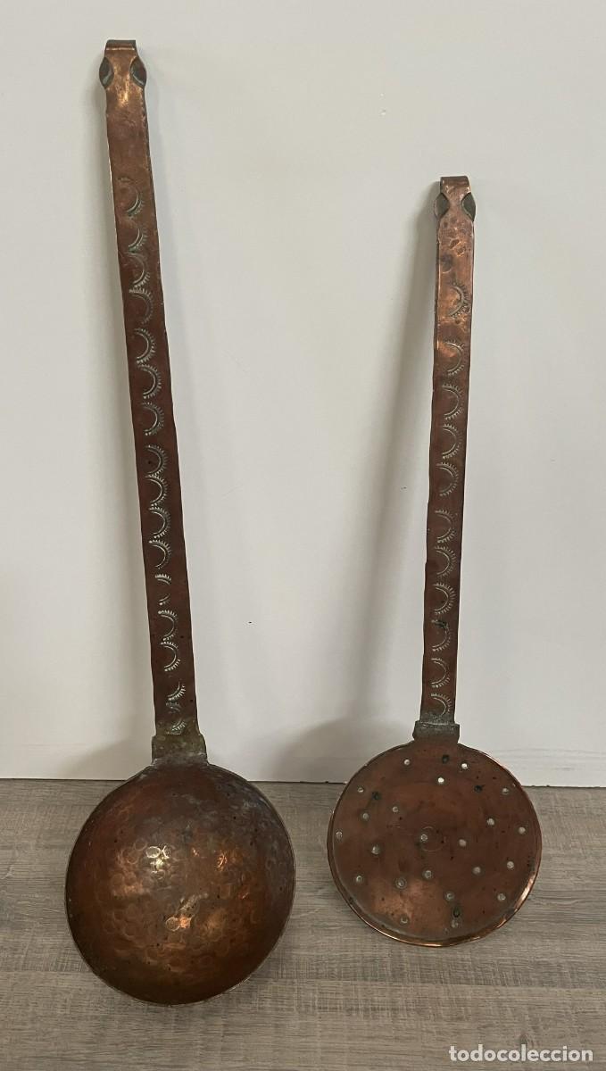 Antig&uuml;edades: ANTIGUO CUCHARON Y ESPUMADERA DE COBRE - Foto 2