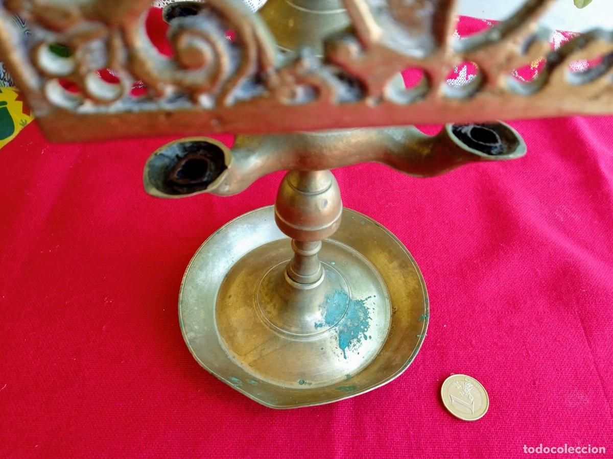 Antig&uuml;edades: L&aacute;mpara quinqu&eacute; Vel&oacute;n antiguo de bronce - Foto 4