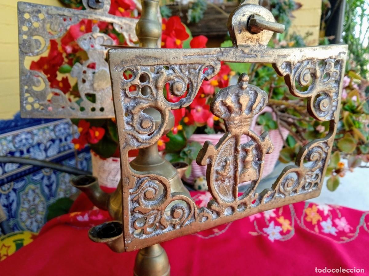 Antig&uuml;edades: L&aacute;mpara quinqu&eacute; Vel&oacute;n antiguo de bronce - Foto 5