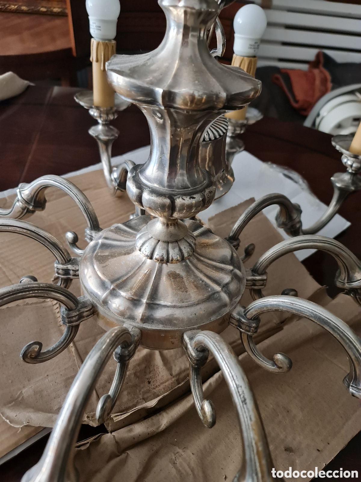 Antig&uuml;edades: L&aacute;mpara de 10 luces con ba&ntilde;o de plata . - Foto 5