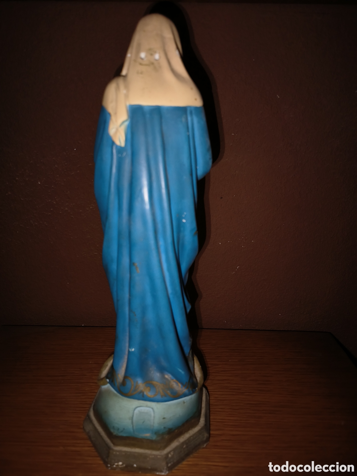 Antig&uuml;edades: Imagen Virgen Inmaculada de yeso con base en madera - Foto 5