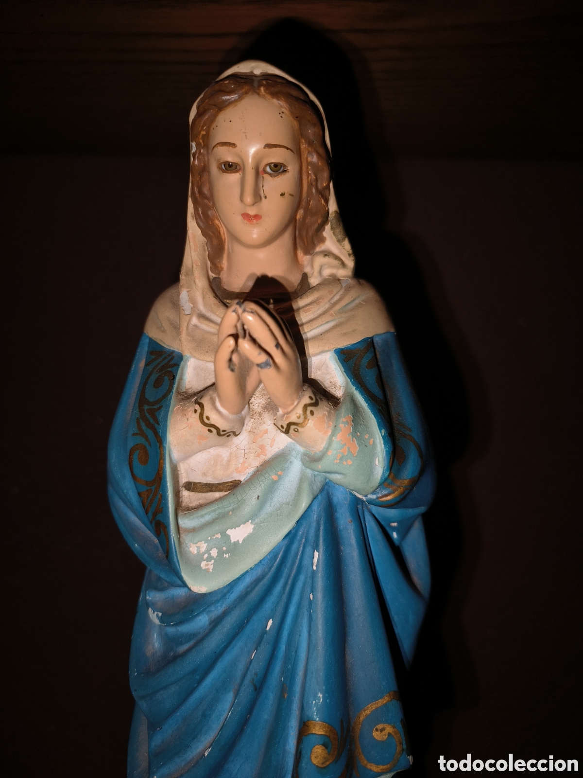 Antig&uuml;edades: Imagen Virgen Inmaculada de yeso con base en madera - Foto 6