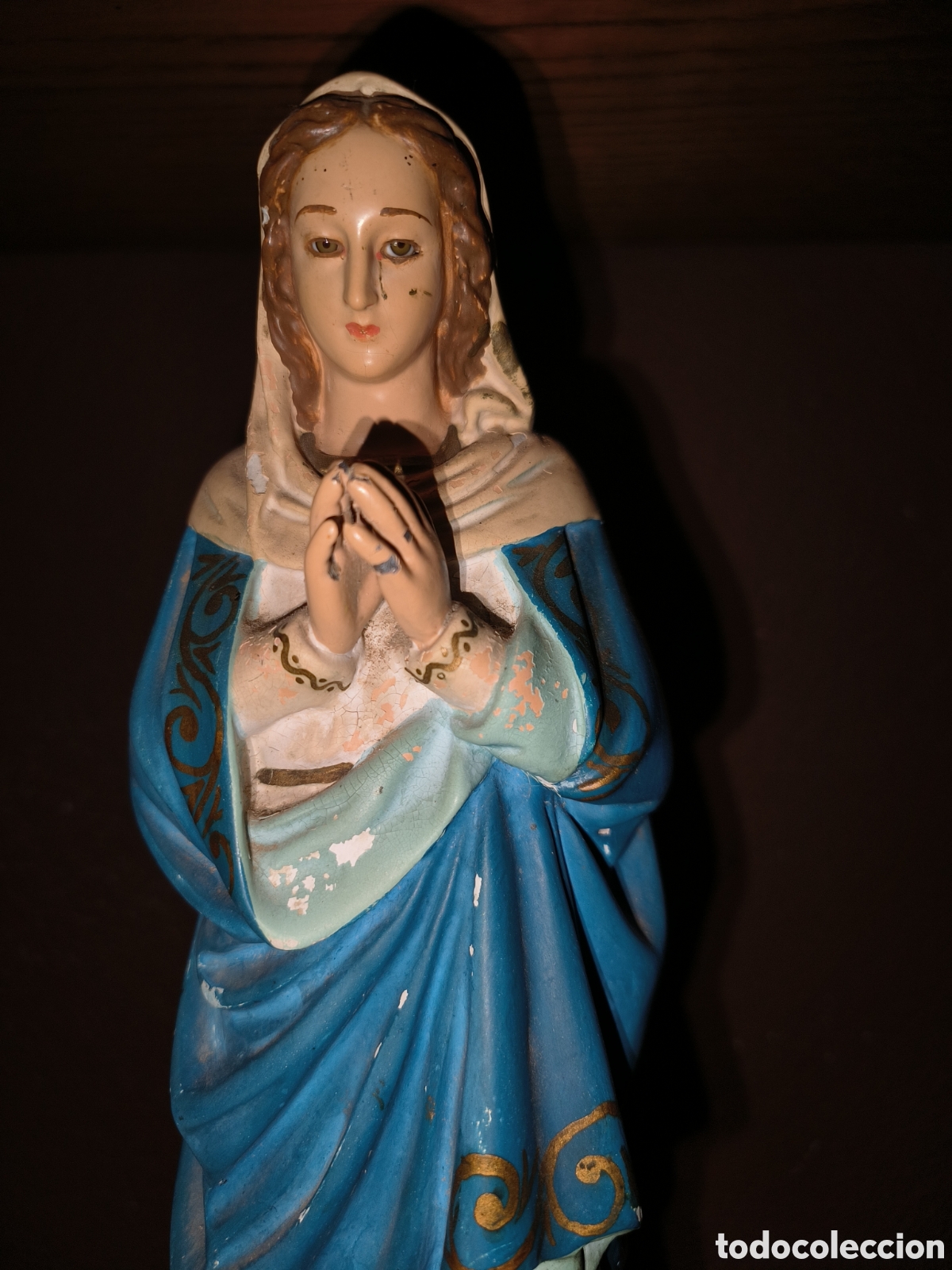 Antig&uuml;edades: Imagen Virgen Inmaculada de yeso con base en madera - Foto 10