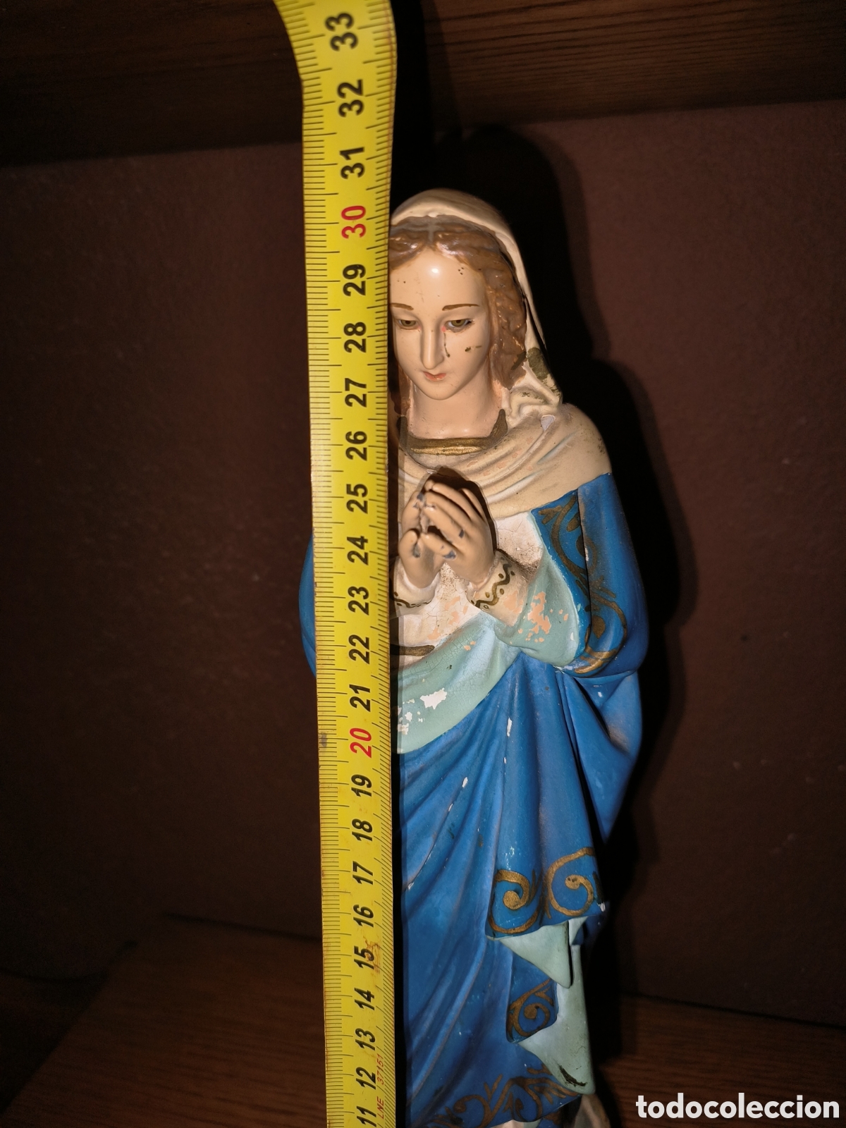 Antig&uuml;edades: Imagen Virgen Inmaculada de yeso con base en madera - Foto 11