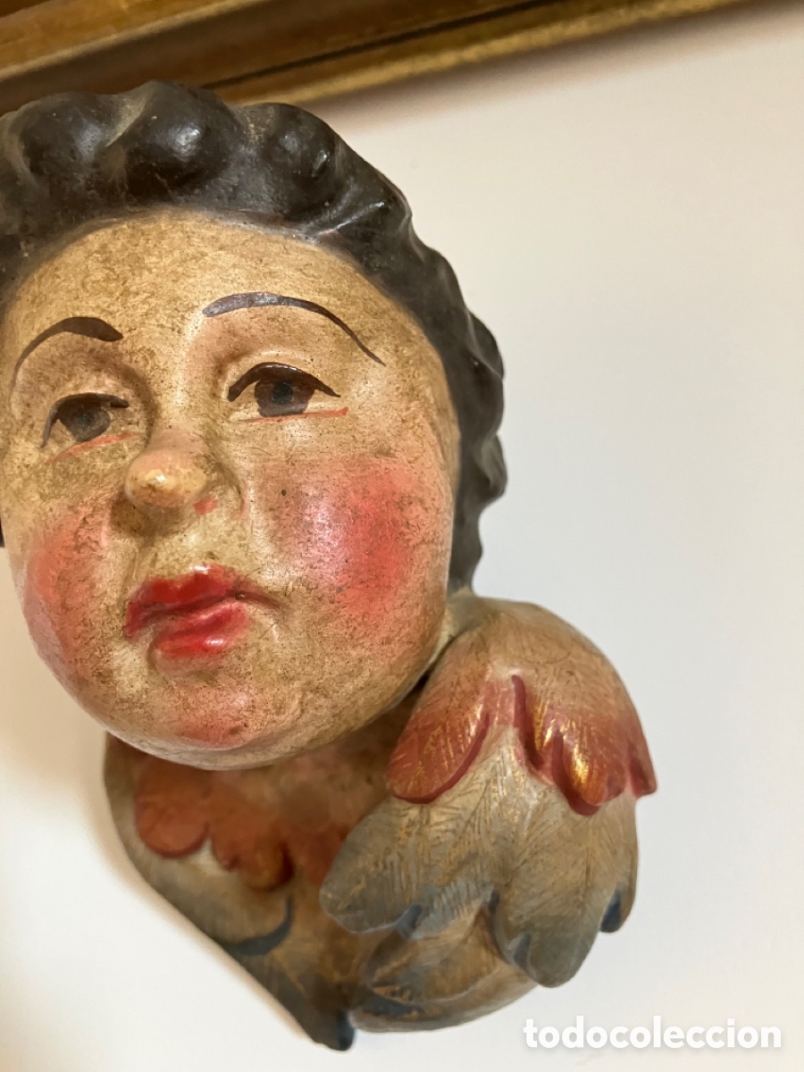 Antig&uuml;edades: Cabeza de putti en madera policromada - Foto 3