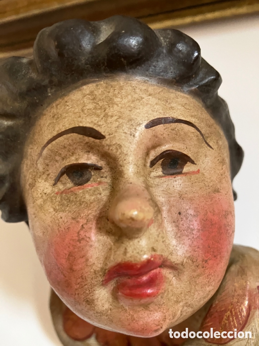 Antig&uuml;edades: Cabeza de putti en madera policromada - Foto 4