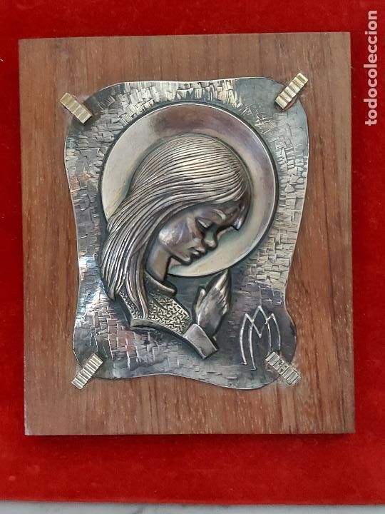 Antig&uuml;edades: Cuadro placa de plata virgen Mar&iacute;a rezando - Foto 2