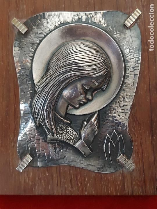 Antig&uuml;edades: Cuadro placa de plata virgen Mar&iacute;a rezando - Foto 3