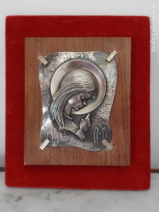 Antig&uuml;edades: Cuadro placa de plata virgen Mar&iacute;a rezando - Foto 1