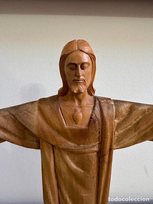 Antig&uuml;edades: SAGRADO CORAZ&Oacute;N DE JES&Uacute;S EN MADERA TALLADA - Foto 2
