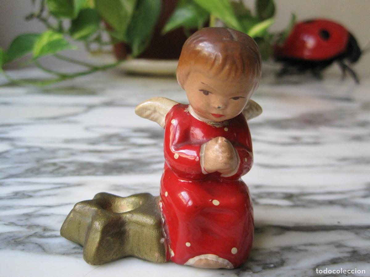Antiguidades: FIGURA DE CER&Aacute;MICA - ANGELITO PORTAVELAS - A&Ntilde;OS 50