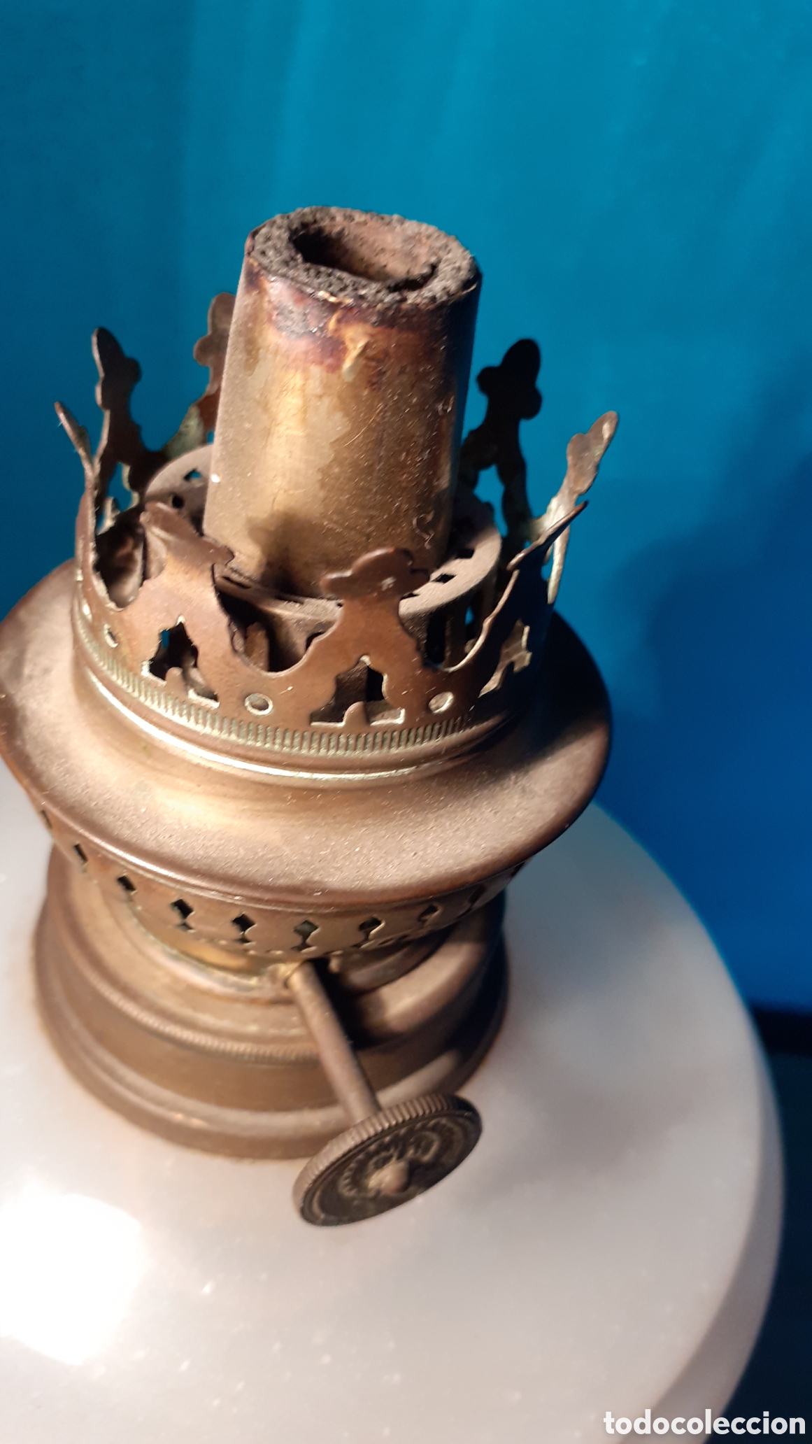 Antig&uuml;edades: Lampara quinq&eacute; opalina con chamin&eacute; - antigua - Foto 4