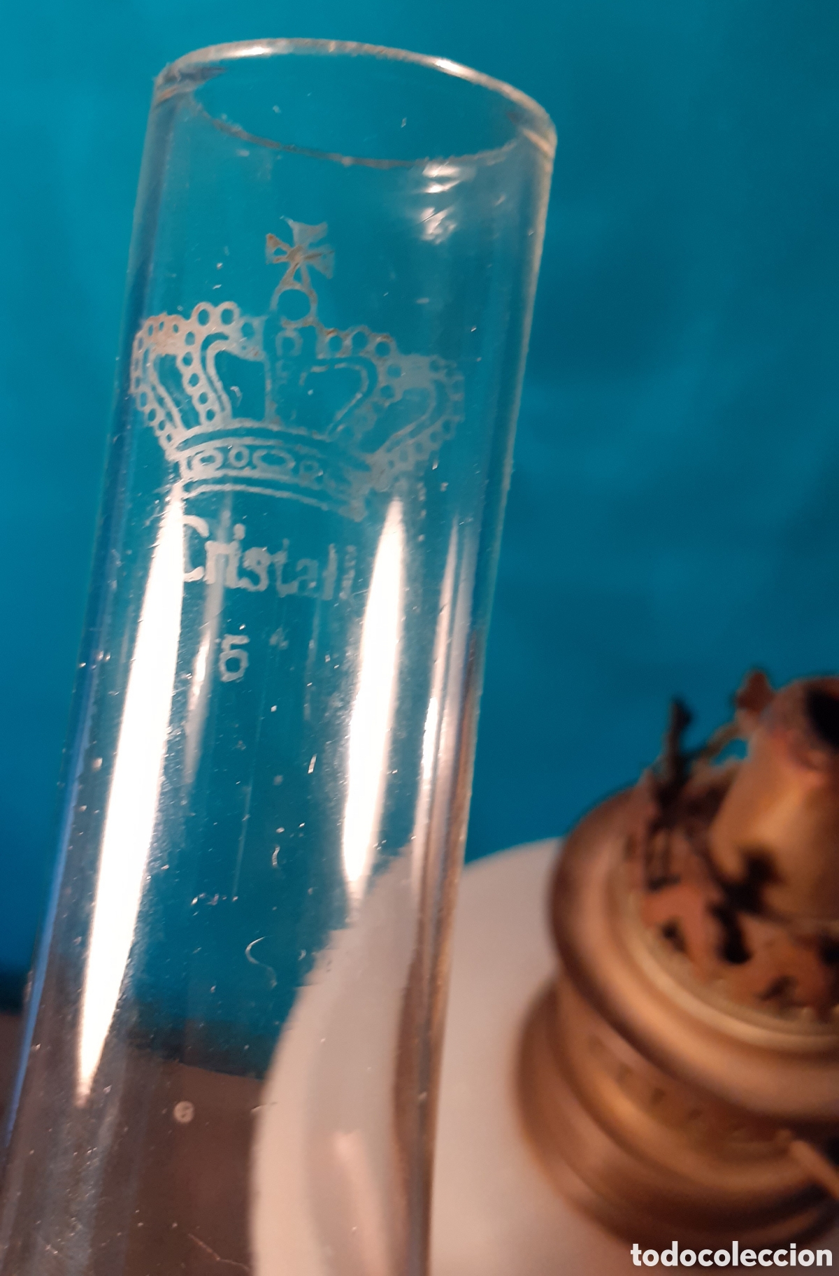 Antig&uuml;edades: Lampara quinq&eacute; opalina con chamin&eacute; - antigua - Foto 7
