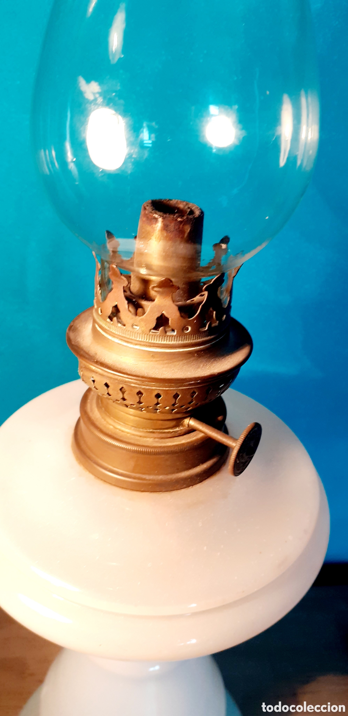Antig&uuml;edades: Lampara quinq&eacute; opalina con chamin&eacute; - antigua - Foto 8