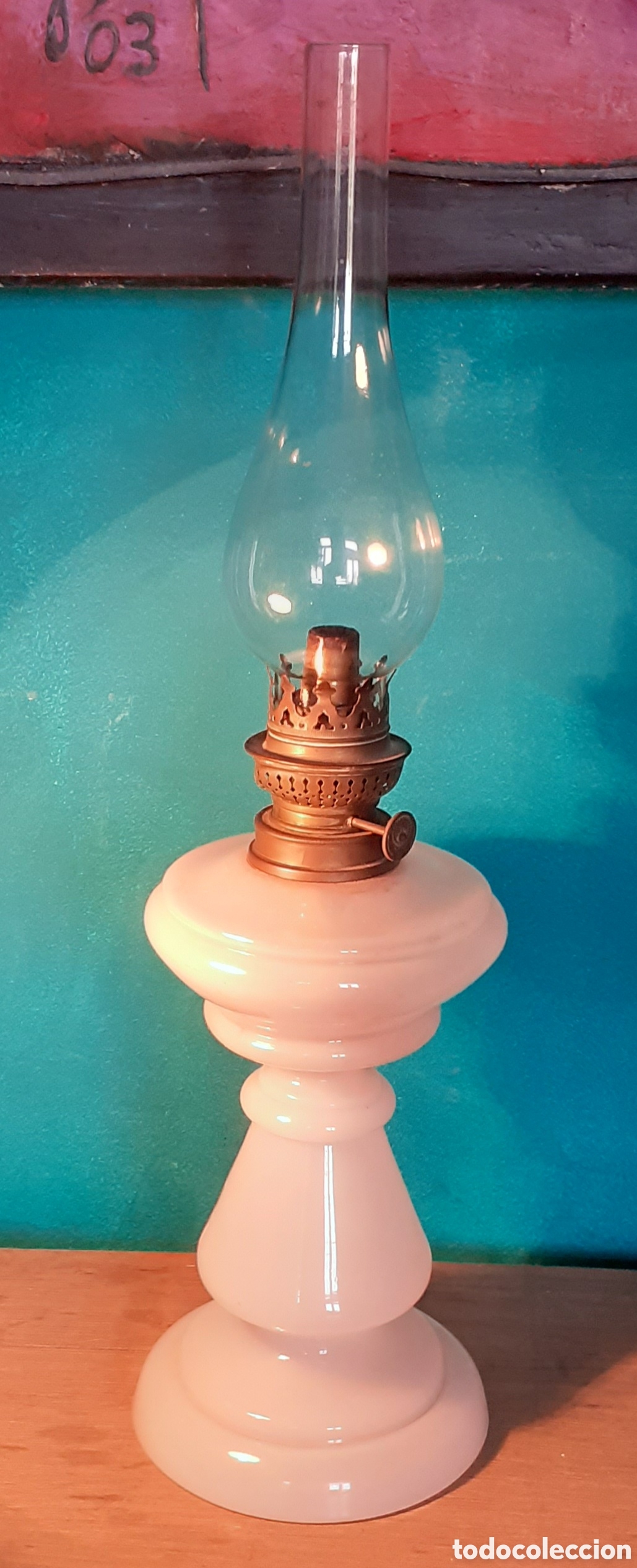 Antig&uuml;edades: Lampara quinq&eacute; opalina con chamin&eacute; - antigua - Foto 11