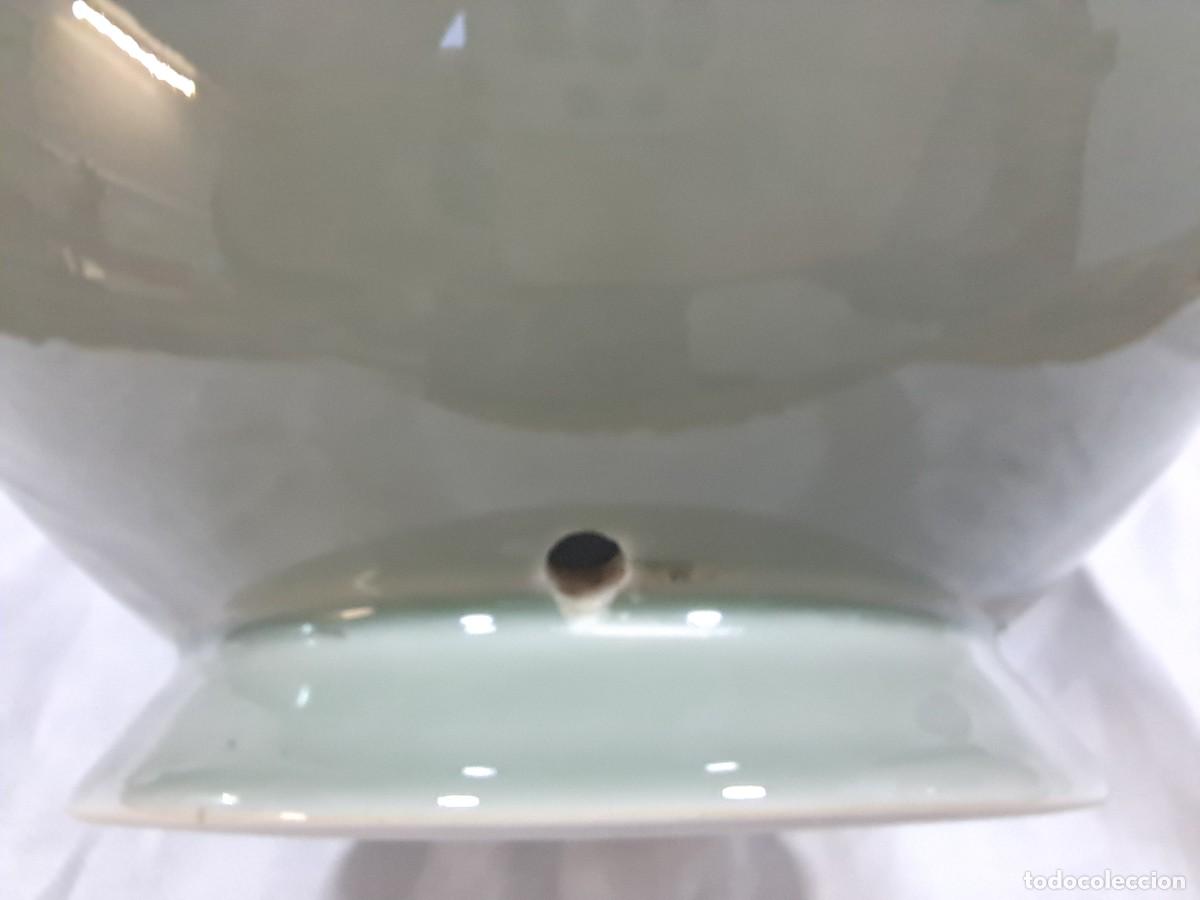 Antig&uuml;edades: ANTIGUO JARRON CENTRO DE MESA CELADON CHINO CON ASA DE LEON O PERRO FOO - Foto 8