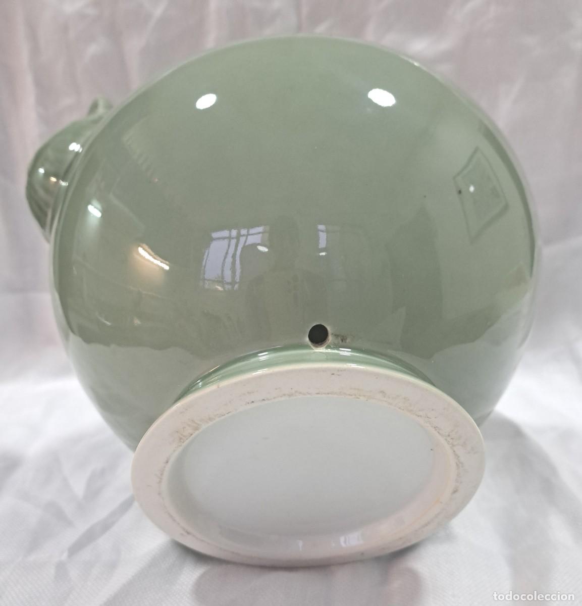Antig&uuml;edades: ANTIGUO JARRON CENTRO DE MESA CELADON CHINO CON ASA DE LEON O PERRO FOO - Foto 9
