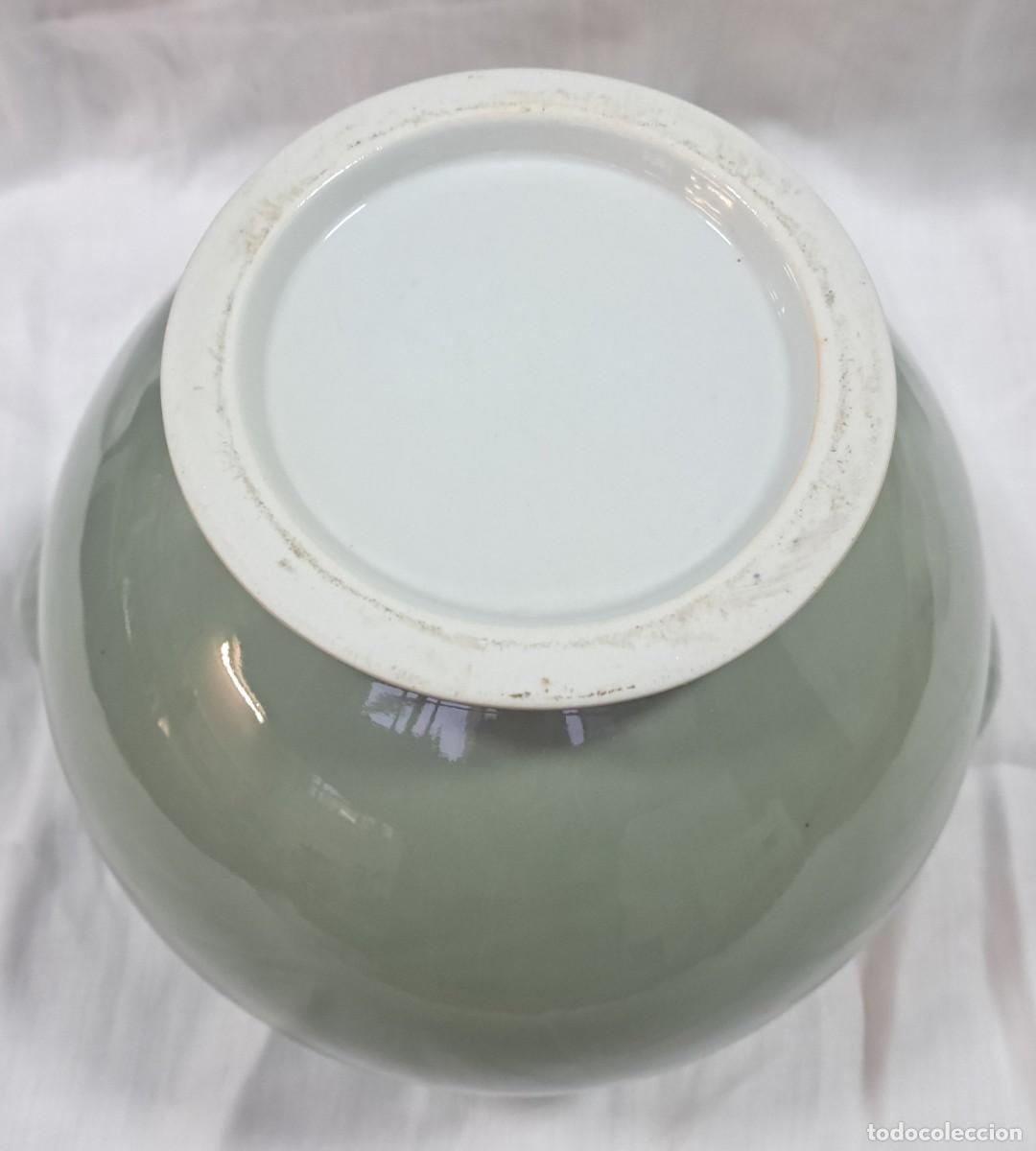Antig&uuml;edades: ANTIGUO JARRON CENTRO DE MESA CELADON CHINO CON ASA DE LEON O PERRO FOO - Foto 10