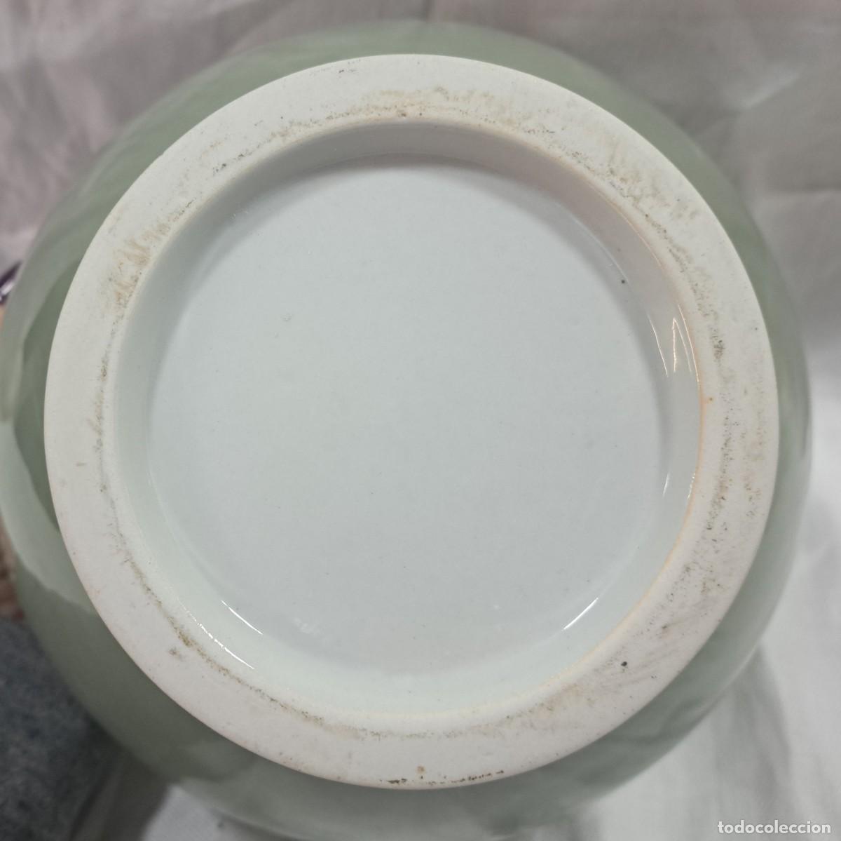 Antig&uuml;edades: ANTIGUO JARRON CENTRO DE MESA CELADON CHINO CON ASA DE LEON O PERRO FOO - Foto 11