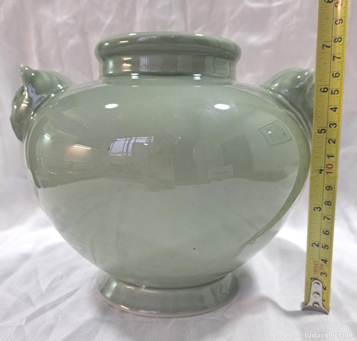 Antig&uuml;edades: ANTIGUO JARRON CENTRO DE MESA CELADON CHINO CON ASA DE LEON O PERRO FOO - Foto 13